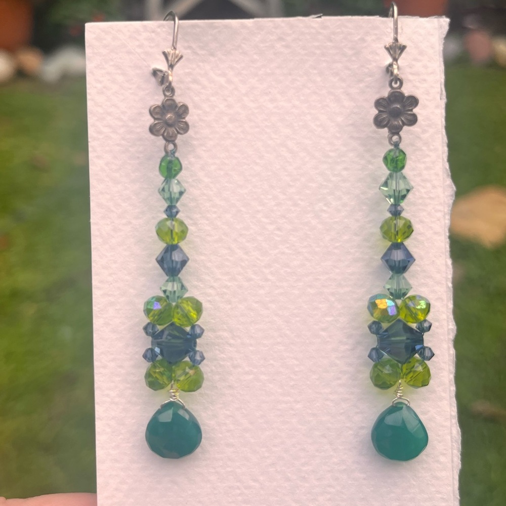 ❤️🌳Art Deco inspired Natural Chrysoprase gemstone and Swarovski